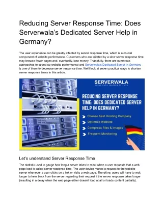 reducing server response time does serverwala