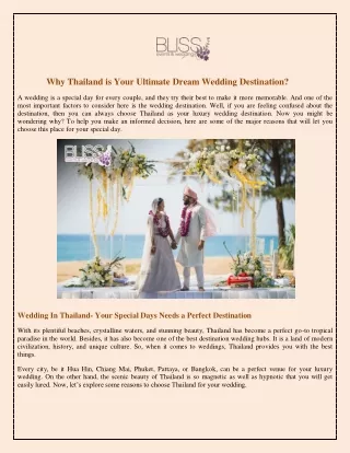 Why Thailand is Your Ultimate Dream Wedding Destination