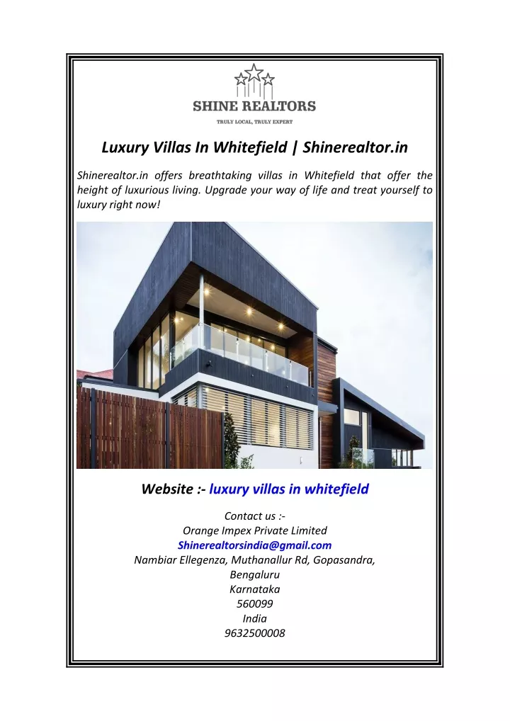 luxury villas in whitefield shinerealtor in
