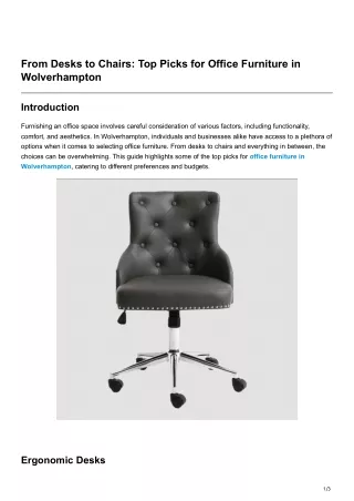 From Desks to Chairs Top Picks for Office Furniture in Wolverhampton