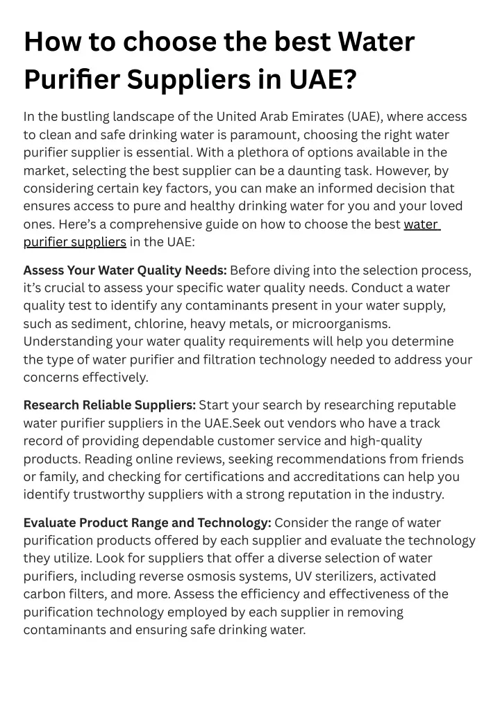 how to choose the best water purifier suppliers