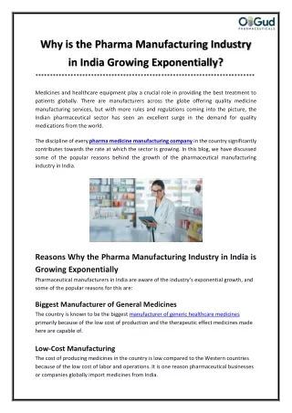 Why is the Pharma Manufacturing Industry in India Growing Exponentially