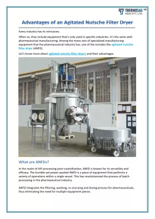 Advantages of an Agitated Nutsche Filter Dryer