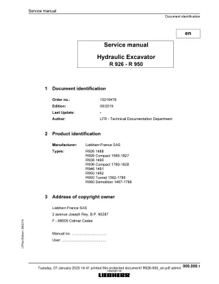 LIEBHERR R926- 1488 Hydraulic Excavator Service Repair Manual