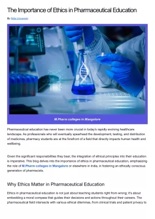 The Importance of Ethics in Pharmaceutical Education