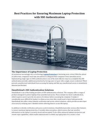 Best Practices for Ensuring Maximum Laptop Protection with SSO Authentication