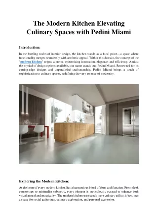 The Modern Kitchen: Elevating Culinary Spaces with Pedini Miami