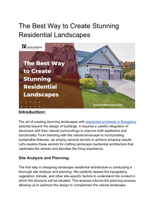 The Best Way to Create Stunning Residential Landscapes