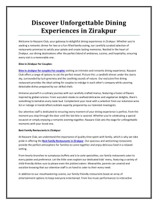 Discover Unforgettable Dining Experiences in Zirakpur