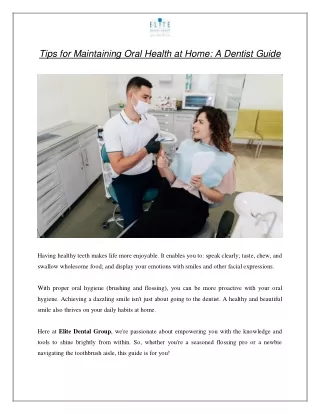 Tips for Maintaining Oral Health at Home A Dentist Guide