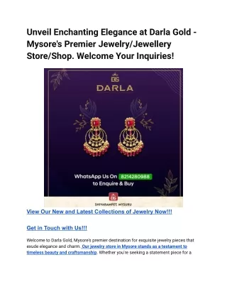 Unveil Enchanting Elegance at Darla Gold - Mysore's Premier Jewelry_Jewellery Store_Shop