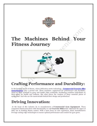 The Machines Behind Your Fitness Journey