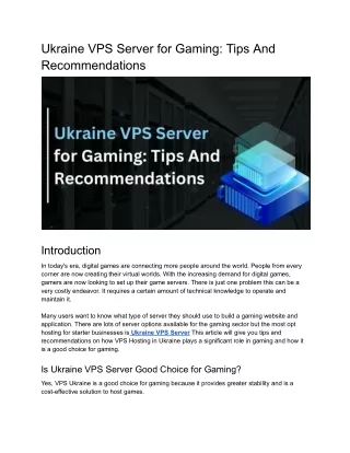 Ukraine VPS Server for Gaming: Tips And Recommendations