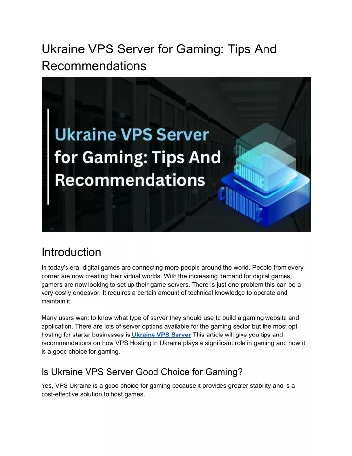 ukraine vps server for gaming tips