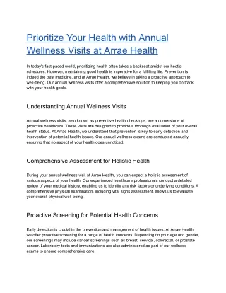 Annual Wellness Visits at Arrae Health