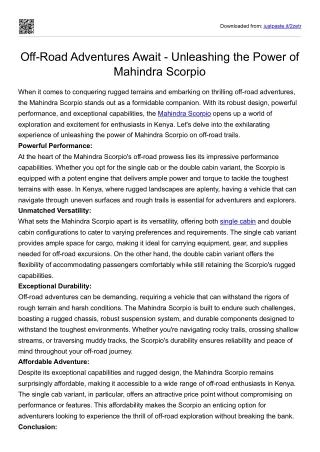 Off-Road Adventures Await - Unleashing the Power of Mahindra Scorpio