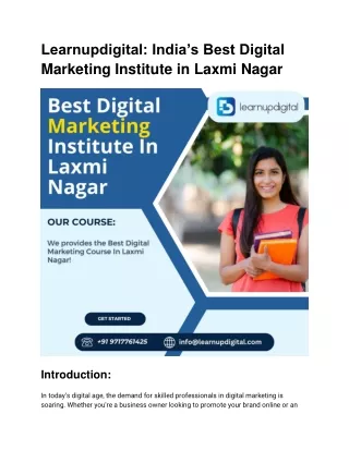 Learnupdigital: India’s Best Digital Marketing Institute in Laxmi Nagar