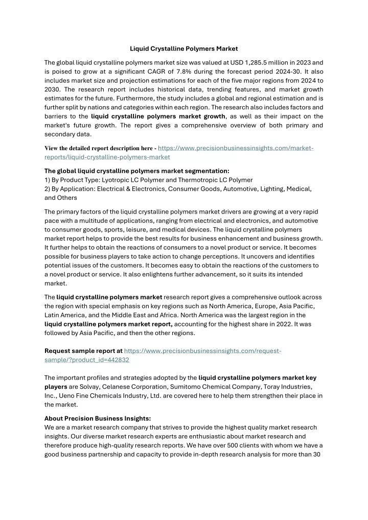 liquid crystalline polymers market