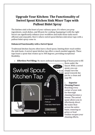 Upgrade Your Kitchen: The Functionality of Swivel Spout Kitchen Sink Mixer Taps