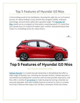 Top 5 Features of Hyundai i10 Nios