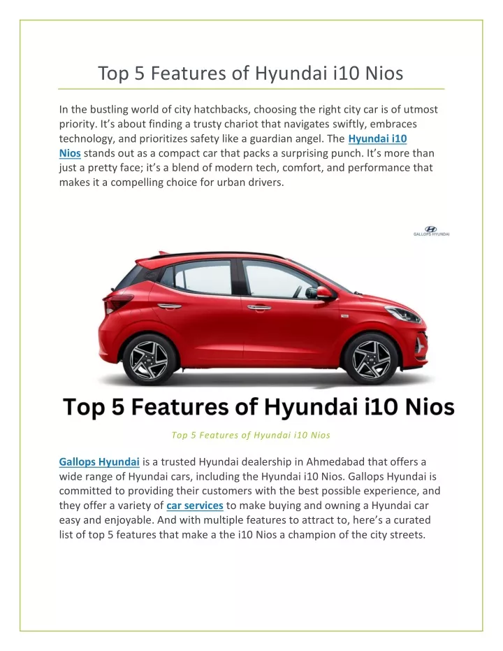 top 5 features of hyundai i10 nios