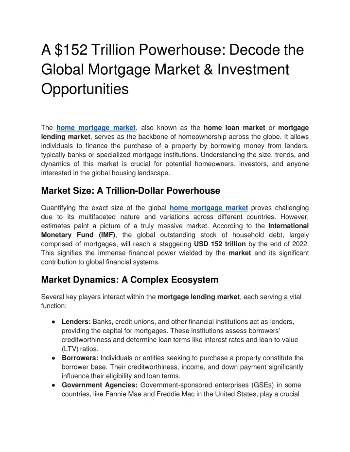a 152 trillion powerhouse decode the global mortgage market investment opportunities