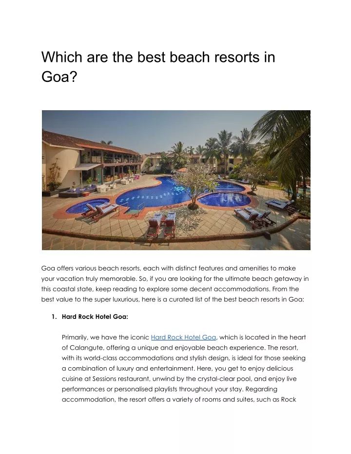 which are the best beach resorts in goa