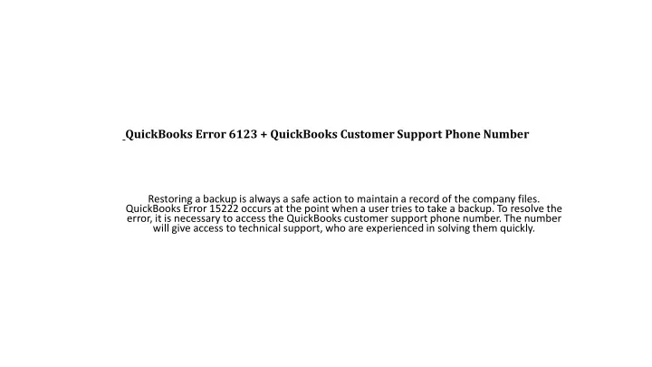 quickbooks error 6123 quickbooks customer support phone number