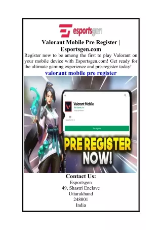 Valorant Mobile Pre Register  Esportsgen.com
