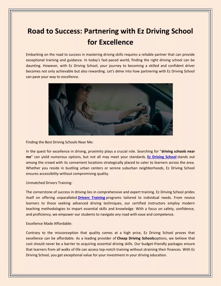 road to success partnering with ez driving school