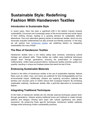 Sustainable Style: Redefining Fashion With Handwoven Textiles