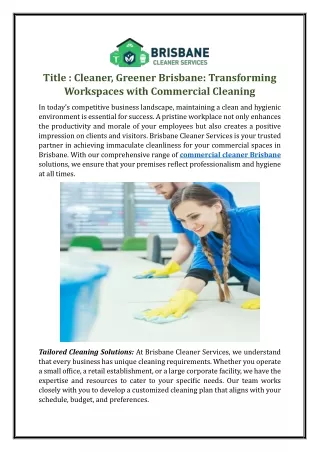 Cleaner, Greener Brisbane: Transforming Workspaces with Commercial Cleaning