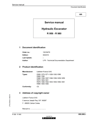 LIEBHERR R956 -1271 Hydraulic Excavator Service Repair Manual