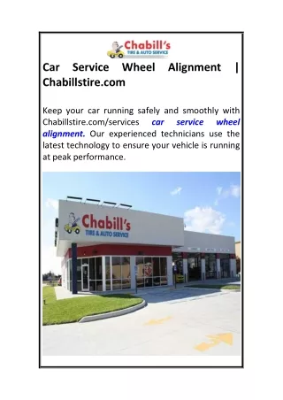 Car Service Wheel Alignment Chabillstire.com