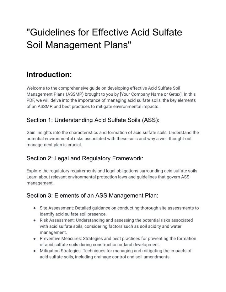 guidelines for effective acid sulfate soil