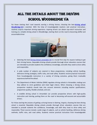 All the details about the Driving School Woodbridge VA