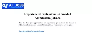 Experienced Professionals Canada Allindustrialjobs.ca