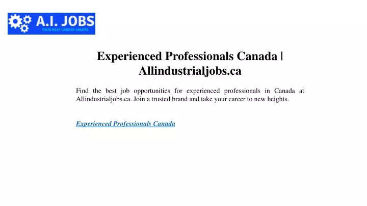 experienced professionals canada
