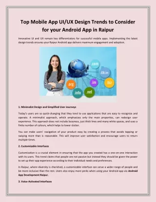 Top Mobile App UIUX Design Trends to Consider for your Android App in Raipur