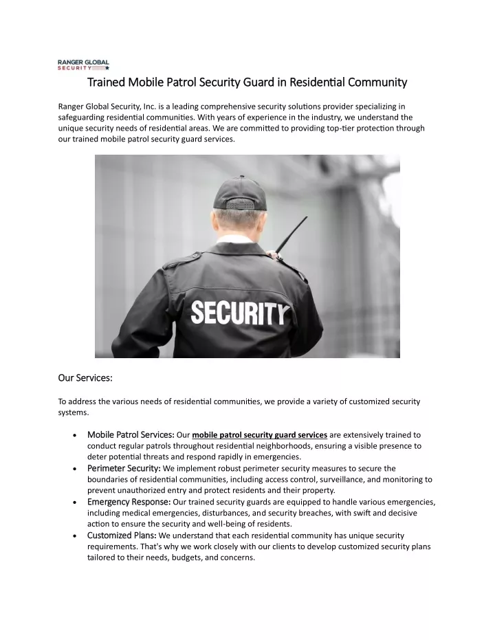 trained trained mobile patrol security guard