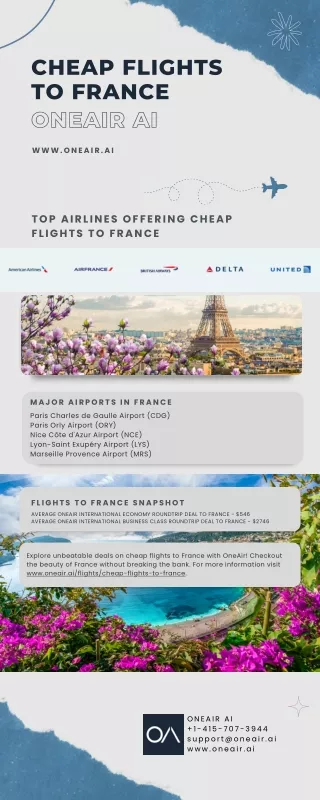 Book Cheap Flights to France - www.oneair.ai