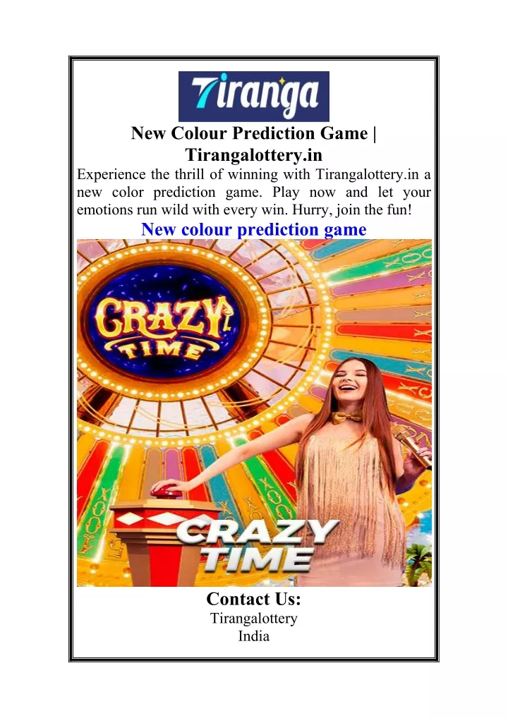 new colour prediction game tirangalottery