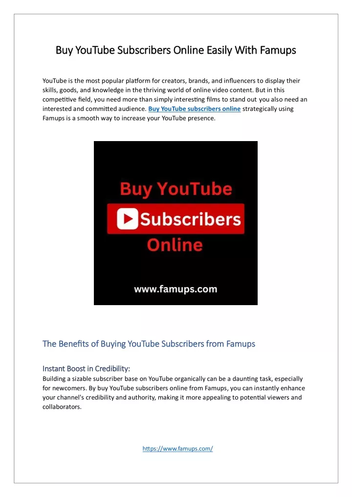 buy youtube subscribers online easily with famups