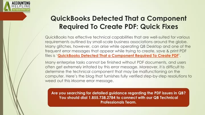 quickbooks detected that a component required to create pdf quick fixes