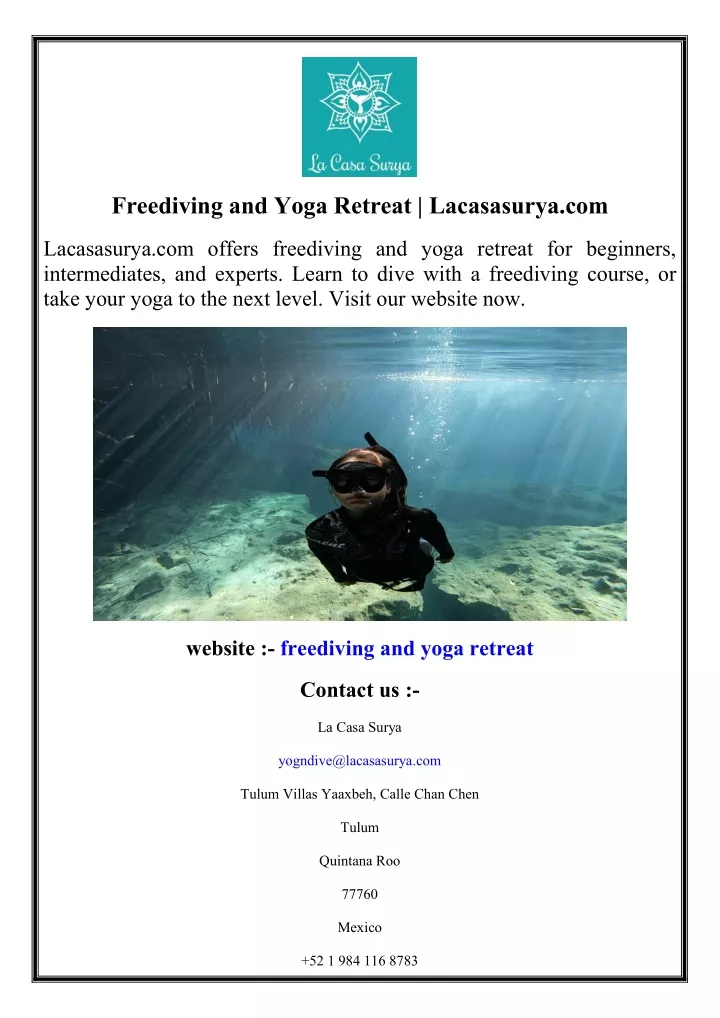 freediving and yoga retreat lacasasurya com