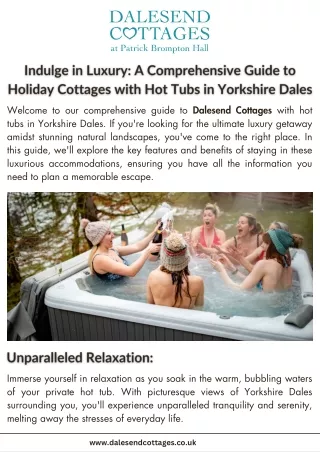 Indulge in Luxury A Comprehensive Guide to Holiday Cottages with Hot Tubs in Yorkshire Dales