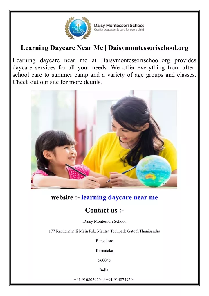 learning daycare near me daisymontessorischool org