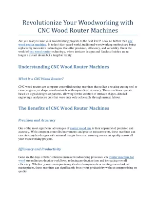 Revolutionize Your Woodworking with CNC Wood Router Machines