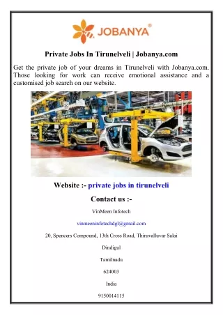 Private Jobs In Tirunelveli Jobanya.com