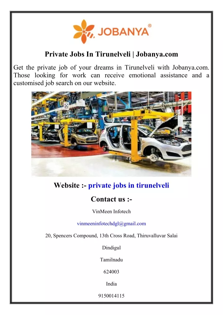 private jobs in tirunelveli jobanya com